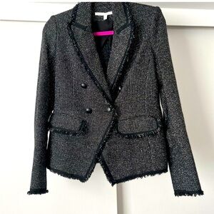 Veronica Beard Frisco Tweed Black Coco Raw Hem Blazer-like new-sz 2-black silver